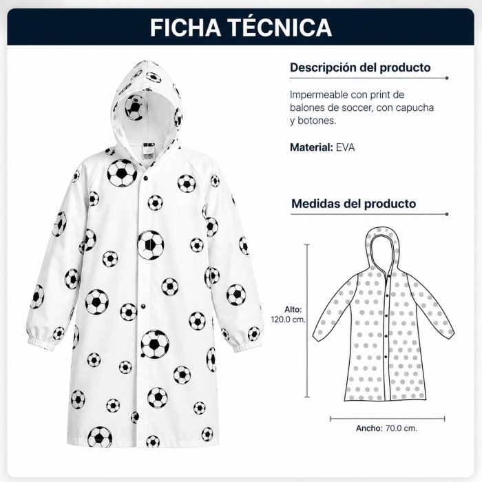 Impermeable Infantil de Soccer con Capucha y Botones