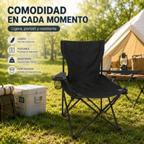SILLA PLEGABLE PORTÁTIL CON DESCANSA BRAZOS