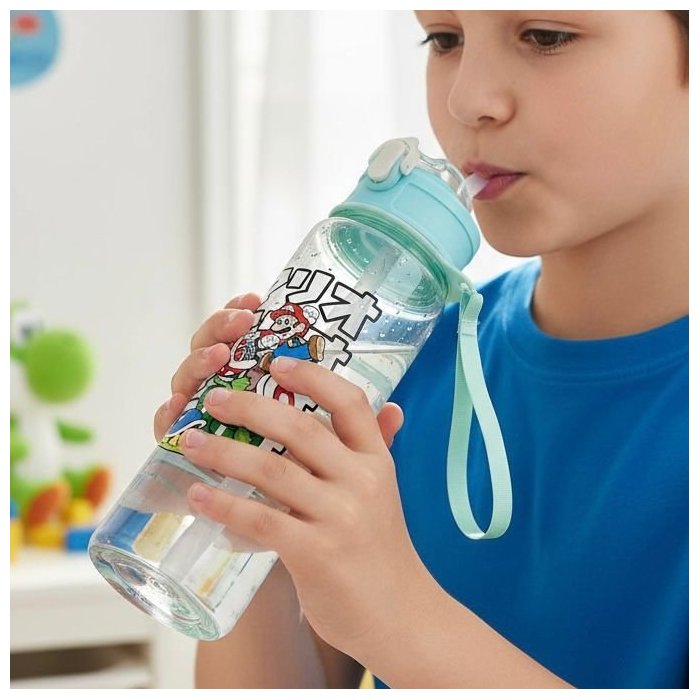 Botella Infantil para Agua con Popote y Asa de Transporte