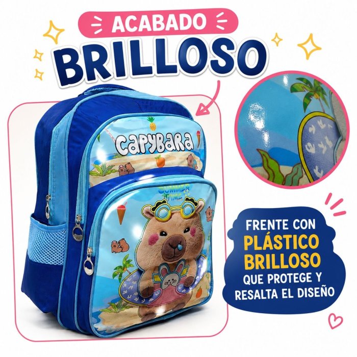Mochila Escolar Infantil Triple Compartimento con Frente Brilloso