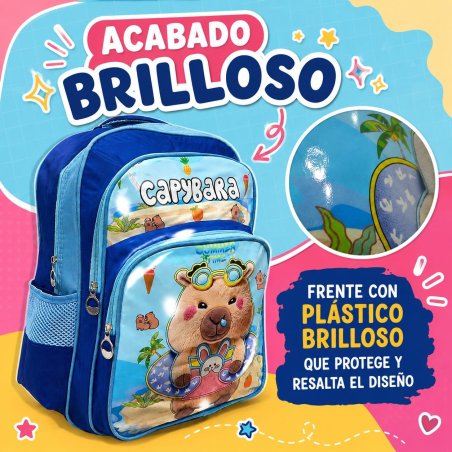 Mochila Escolar Infantil Triple Compartimento con Frente Brilloso