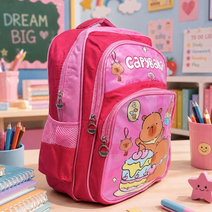 Mochila Escolar Infantil Triple Compartimento con Frente Brilloso