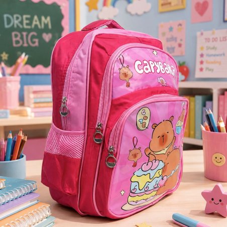 Mochila Escolar Infantil Triple Compartimento con Frente Brilloso