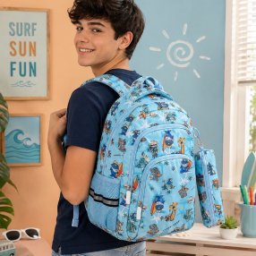 Mochila Escolar Infantil con Cartuchera y Múltiples Compartimentos