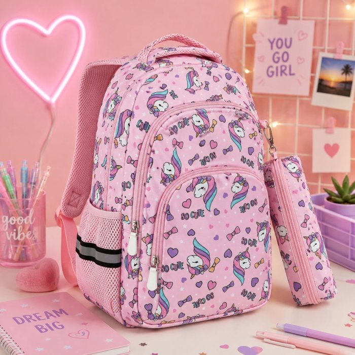Mochila Escolar Infantil con Cartuchera y Múltiples Compartimentos
