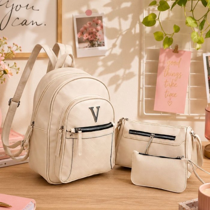 Set de Mochila, Bolsa y Monedero para Mujer 3 Piezas
