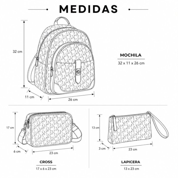 Set de Mochila, Bolsa Crossbody y Cartera para Mujer 3 Piezas
