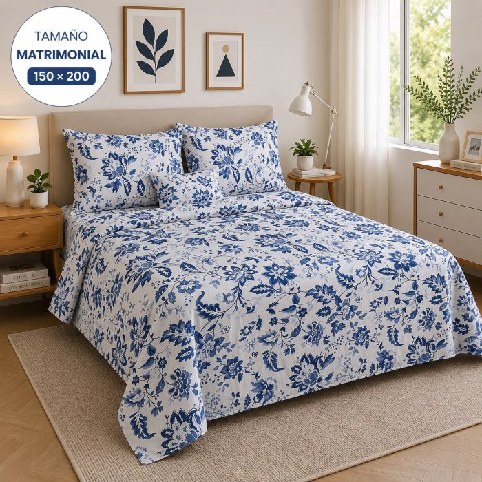 Juego de Sábanas Matrimonial 4 Piezas con Fundas para Almohada