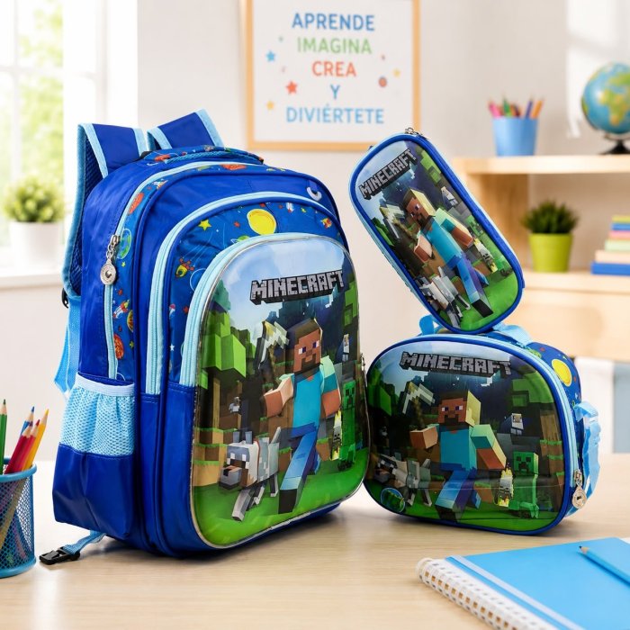Set Escolar Infantil 3 Piezas con Mochila, Lonchera y Cartuchera