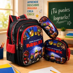 Set Escolar Infantil 3 Piezas con Mochila, Lonchera y Cartuchera