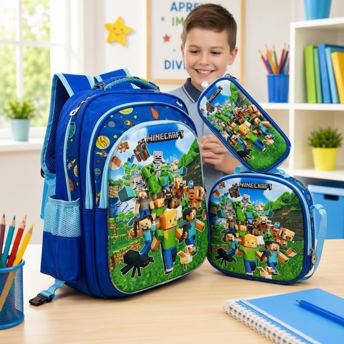 Set Escolar Infantil 3 Piezas con Mochila, Lonchera y Cartuchera