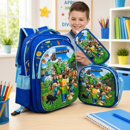 Set Escolar Infantil 3 Piezas con Mochila, Lonchera y Cartuchera