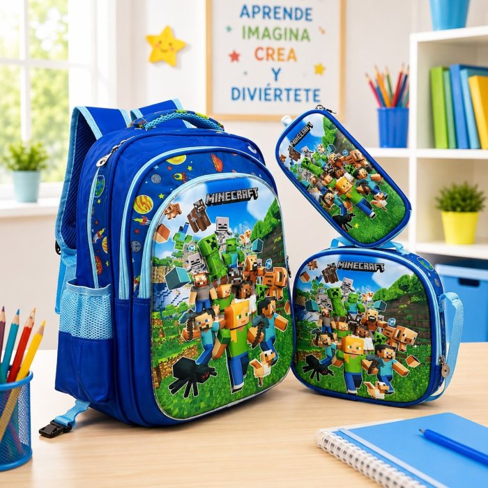 Set Escolar Infantil 3 Piezas con Mochila, Lonchera y Cartuchera