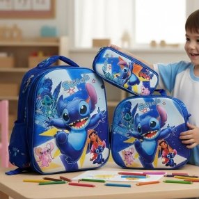 Set Escolar Infantil 3 Piezas con Mochila, Lonchera y Cartuchera