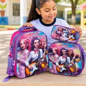 Set Escolar Infantil 3 Piezas con Mochila, Lonchera y Cartuchera