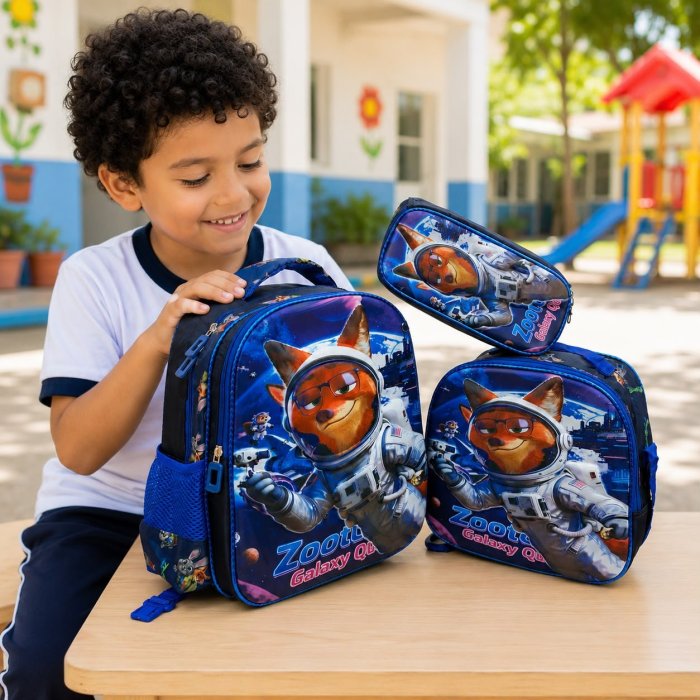 Set Escolar Infantil 3 Piezas con Mochila, Lonchera y Cartuchera