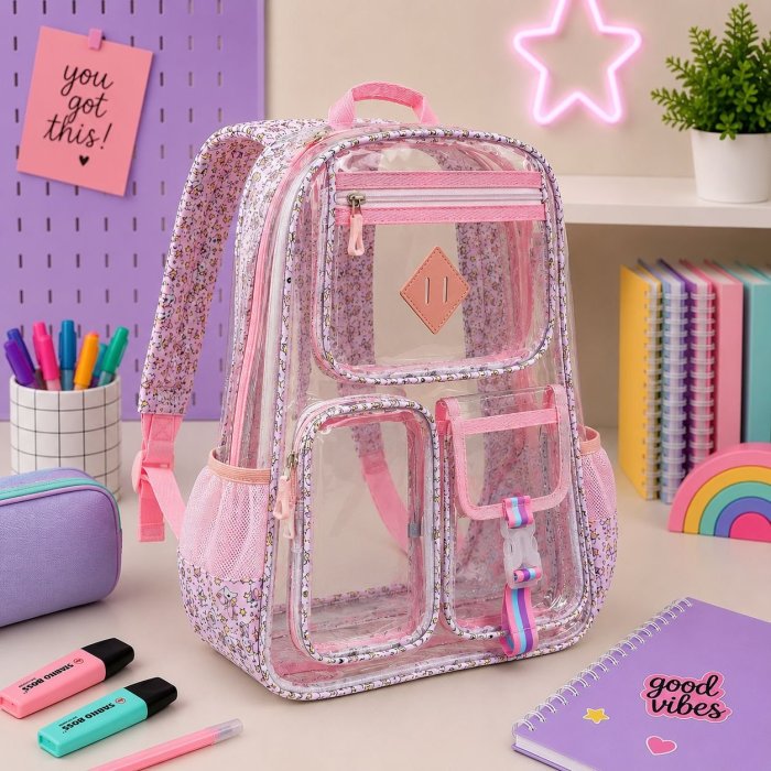 Mochila Transparente Escolar con Múltiples Compartimentos