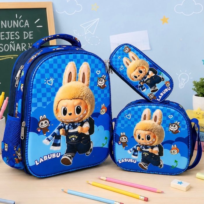 Set Escolar Infantil 3 Piezas para Kínder con Mochila, Lonchera y Cart