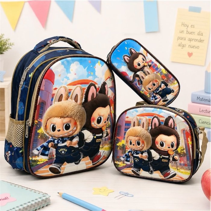 Set Escolar Infantil 3 Piezas para Kínder con Mochila, Lonchera y Cart