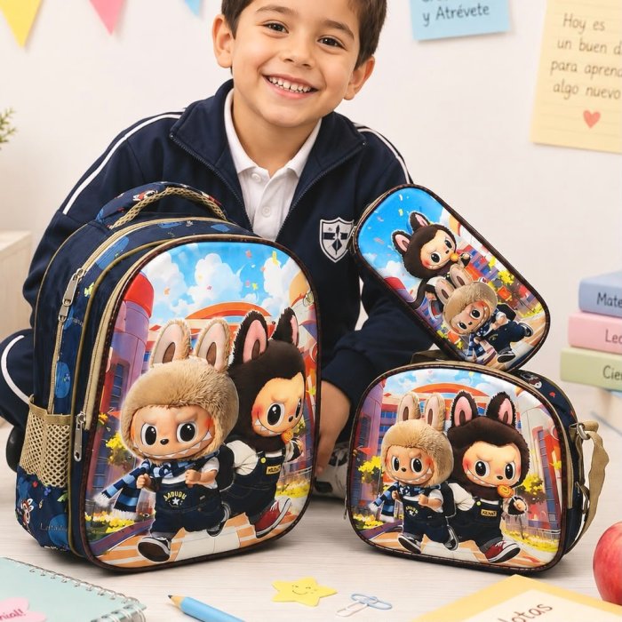 Set Escolar Infantil 3 Piezas para Kínder con Mochila, Lonchera y Cart