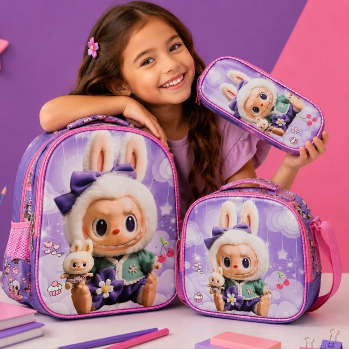 Set Escolar Infantil 3 Piezas para Kínder con Mochila, Lonchera y Cart