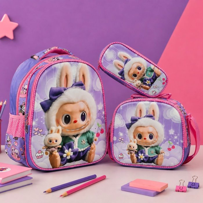 Set Escolar Infantil 3 Piezas para Kínder con Mochila, Lonchera y Cart
