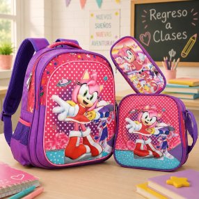 Set Escolar Infantil 3 Piezas con Mochila, Lonchera y Cartuchera