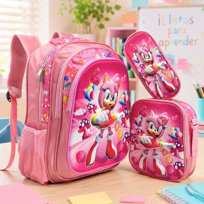Set Escolar Infantil 3 Piezas con Mochila, Lonchera y Cartuchera