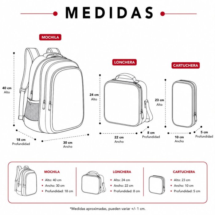 Set Escolar Infantil 3 Piezas con Mochila, Lonchera y Cartuchera