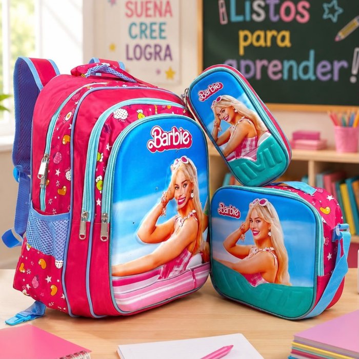 Set Escolar Infantil 3 Piezas con Mochila, Lonchera y Cartuchera
