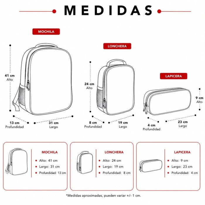 Set Escolar Infantil de Lona 3 Piezas con Mochila, Lonchera y Cartuche