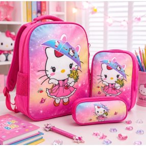 Set Escolar Infantil de Lona 3 Piezas con Mochila, Lonchera y Cartuche