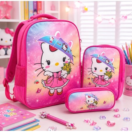 Set Escolar Infantil de Lona 3 Piezas con Mochila, Lonchera y Cartuche