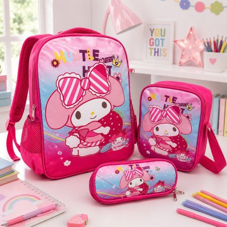 Set Escolar Infantil de Lona 3 Piezas con Mochila, Lonchera y Cartuche