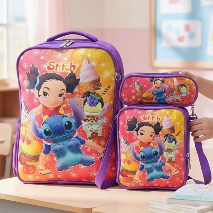 Set Escolar Infantil de Lona 3 Piezas con Mochila, Lonchera y Cartuche
