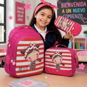Set Escolar Infantil 3 Piezas con Mochila, Lonchera y Cartuchera
