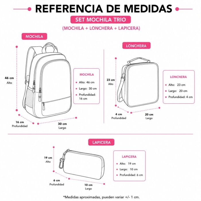 Set Escolar Casual 3 Piezas con Mochila, Crossbody y Cartuchera