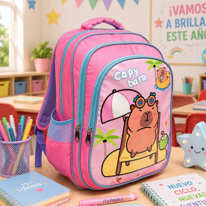Mochila Infantil Capibara 41×32×16 cm – Resistente, Ligera y con Múlti