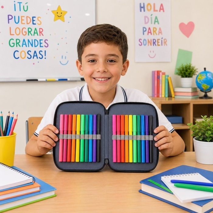Estuche Organizador Escolar de 3 Niveles con 55 Ranuras