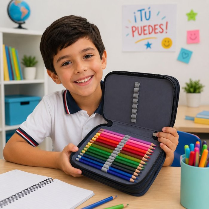 Estuche Organizador Escolar de 3 Niveles con 55 Ranuras
