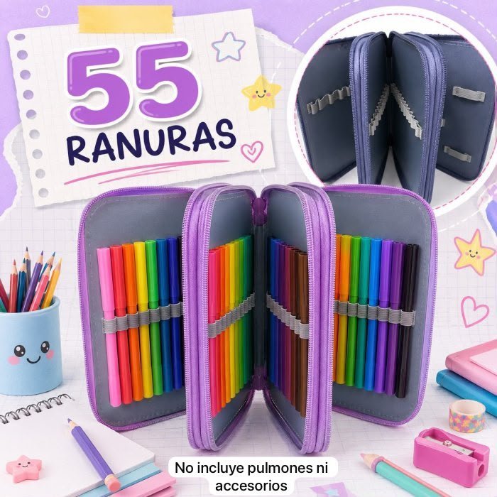 Estuche Organizador Escolar de 3 Niveles con 55 Ranuras