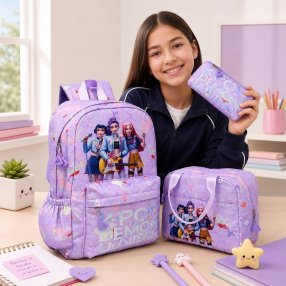 Set Escolar Infantil 3 Piezas con Personajes del Momento y Lonchera Té
