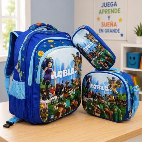 Set Escolar Infantil 3 Piezas con Mochila, Lonchera y Cartuchera