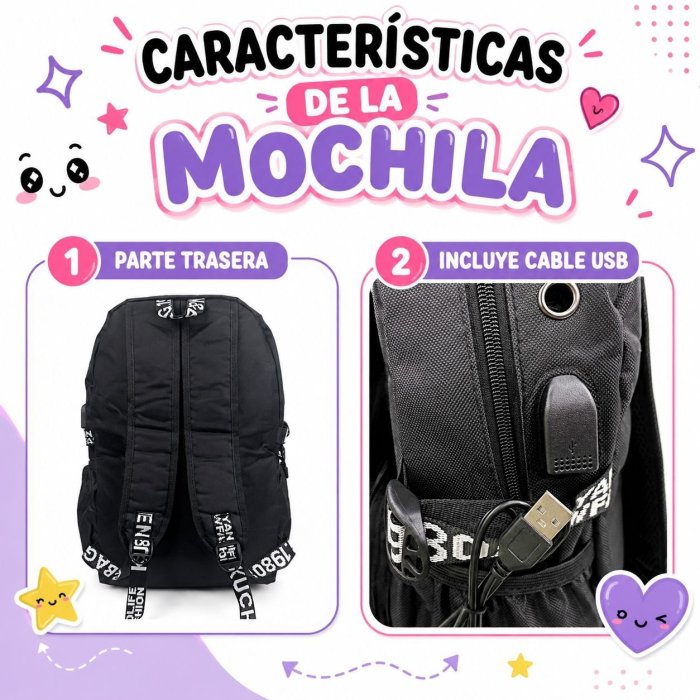 Mochila Escolar Juvenil de Gran Capacidad y Multi Compartimentos