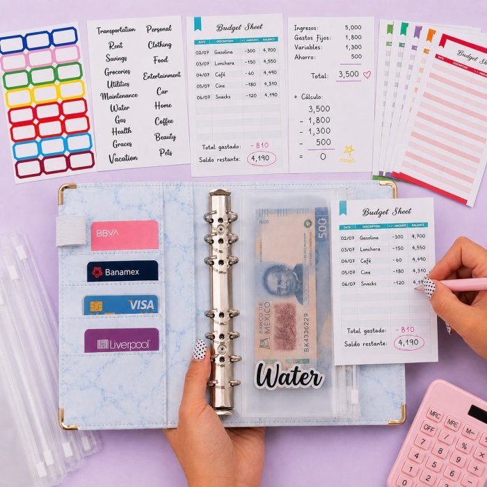 Agenda Financiera A6 con Sistema de Sobres y 6 Argollas