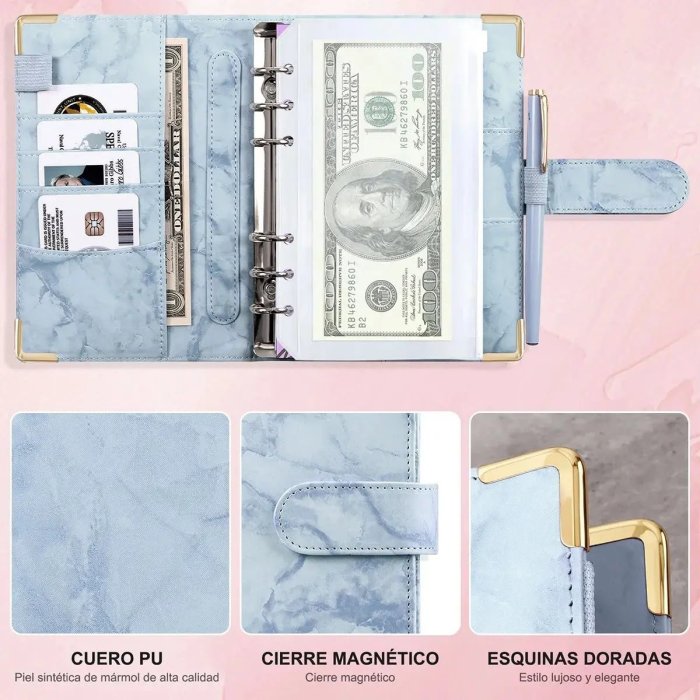 Agenda Financiera A6 con Sistema de Sobres y 6 Argollas