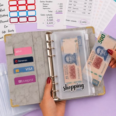 Agenda Financiera A6 con Sistema de Sobres y 6 Argollas