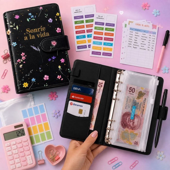 Agenda Financiera A6 con Sistema de Sobres y 6 Argollas