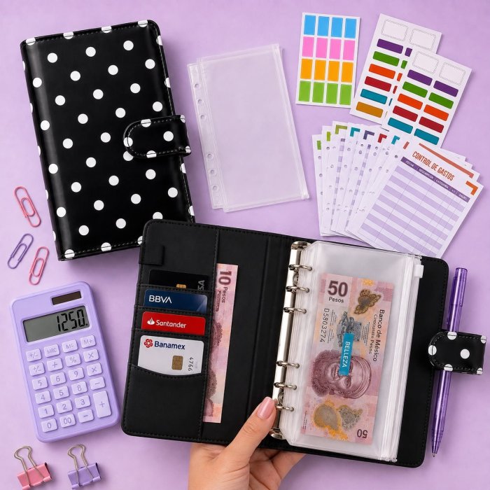 Agenda Financiera A6 con Sistema de Sobres y 6 Argollas