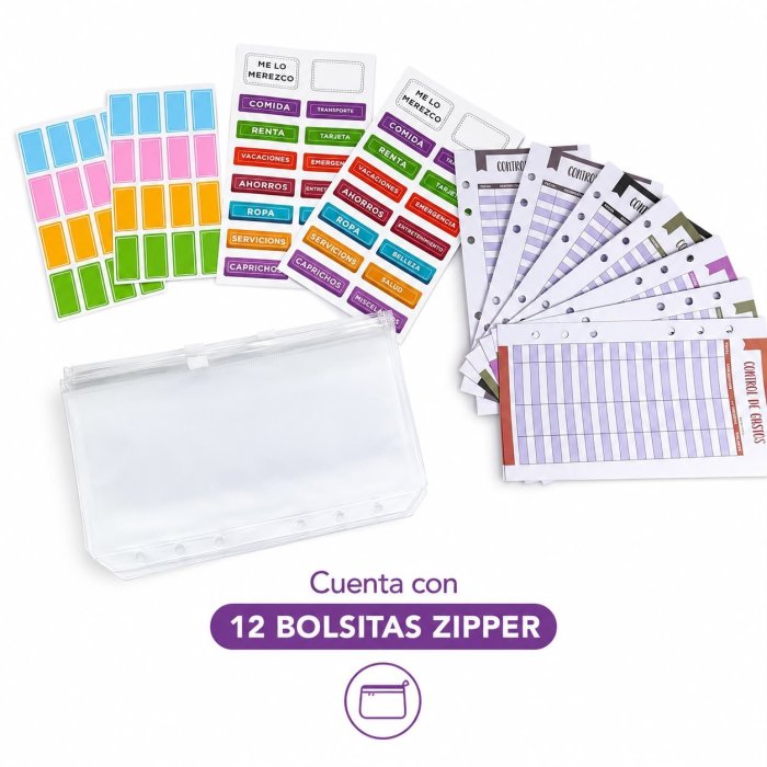 Agenda Financiera A6 con Sistema de Sobres y 6 Argollas